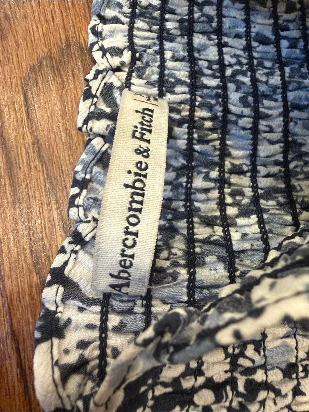 Abercrombie & Fitch Black and White Floral Smocked V-Neck Blouse